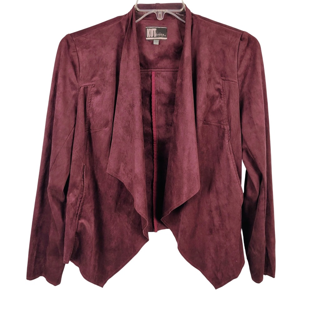Kut from the Kloth Womens L Drape Front Jacket Burgundy Faux Suede Dark Academia